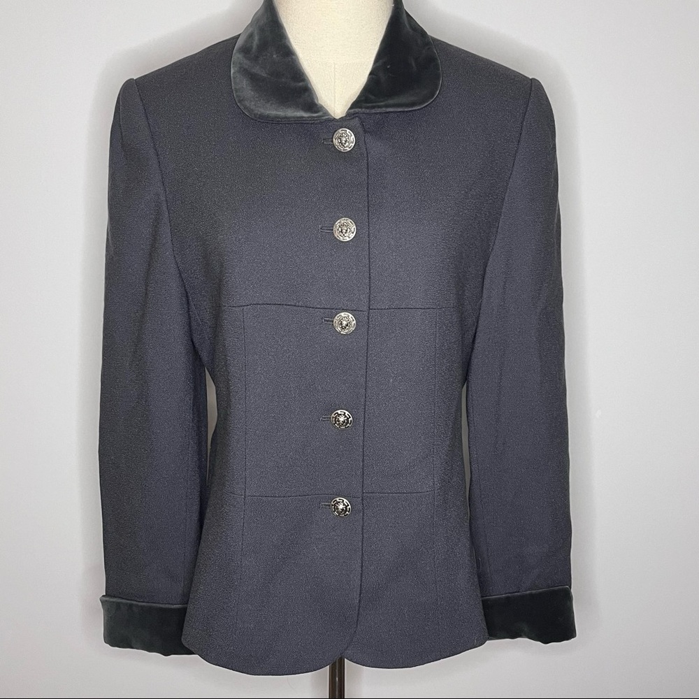 VALERIE STEVENS Petites Vintage Pure Wool Deep Navy Blue Blazer Jacket 8 Petite